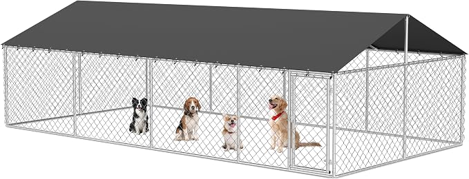Petonly Outdoor Dog Enclosure Heavy Duty Dog Kennel House Mesh Dog Big Cage Pet by Petony