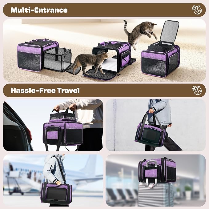 Top and 2 Sides Expandable Cat Carrier 18x11x11, TSA Airline Approved Dog - Image 6