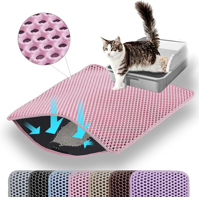 Small Cat Litter Mat, 20x14’’ Double Layer Honeycomb Cat Litter Box Mat by Petinstinct