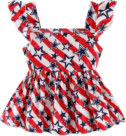 Toddler Baby Girls Summer Clothes Outfits Ruffled Sleeve Dinosaur Shirt Leopard - Image 2