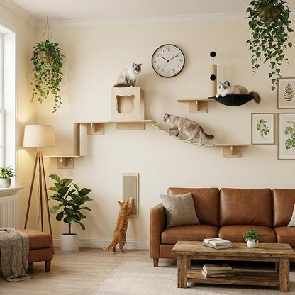 Cat Wall Shelves, Modern Wall-Mounted Cat Furniture Includes House, Perch & - Image 8