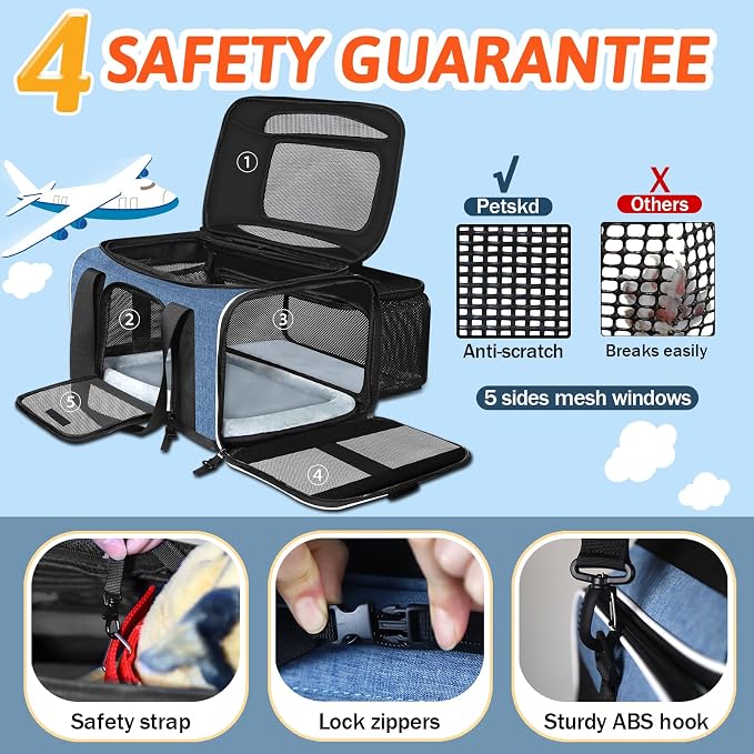 Petskd Top and Side Expandable Pet Carrier 18x11x11 Inches Delta United Airline - Image 5