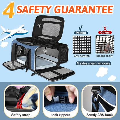 Petskd Top and Side Expandable Pet Carrier 17x12x8.5 Inches JetBlue Frontier - Image 5