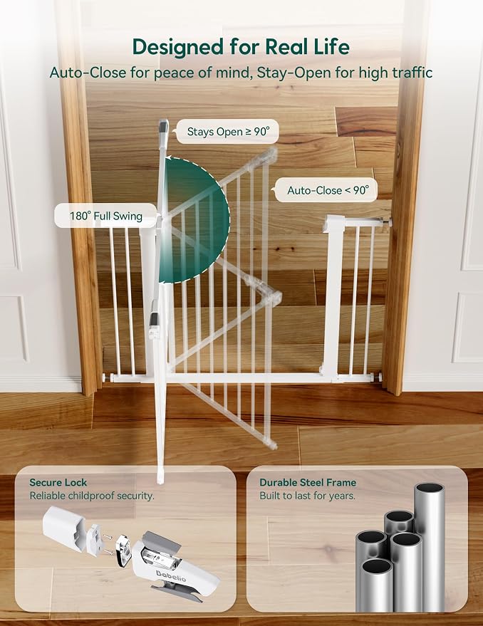 Babelio 36" Tall Baby Gate, PressGuard P7, 29-55" Auto Close Pressure Mounted - Image 5