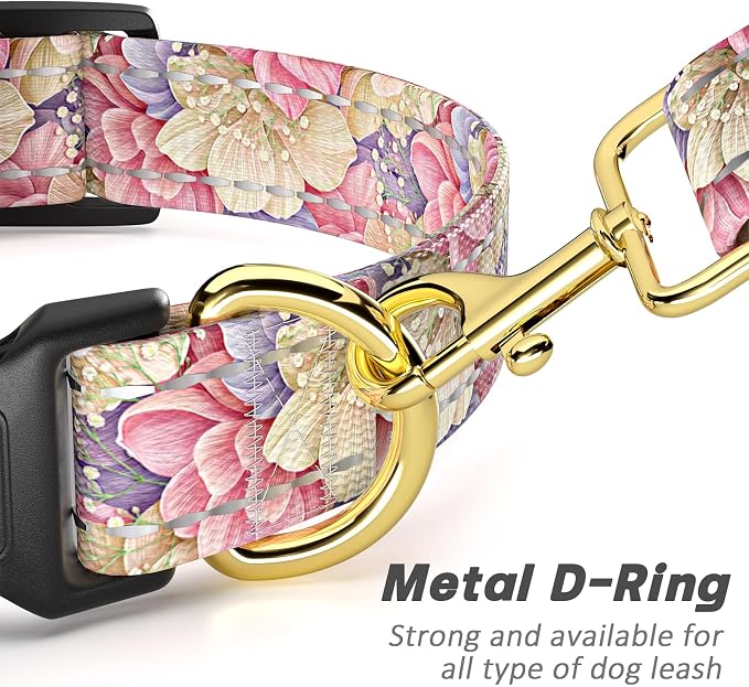 Reflective Dog Collar for Medium Dogs, Cute Flower Theme Adjustable Heavy-Duty - Image 5