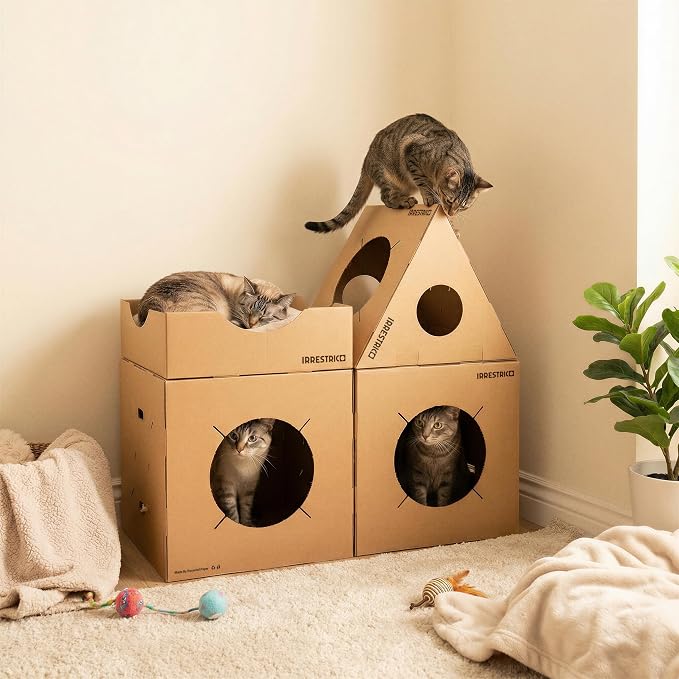 Modular Cardboard Cat Condo System, Semi-Enclosed Cube Module - Image 2