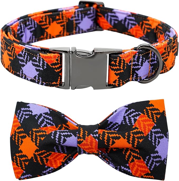 Halloween Dog Collar, Pet Collar Bow Plaid Pet Collars Girl Boy Holiday Pet by BoboRainbow