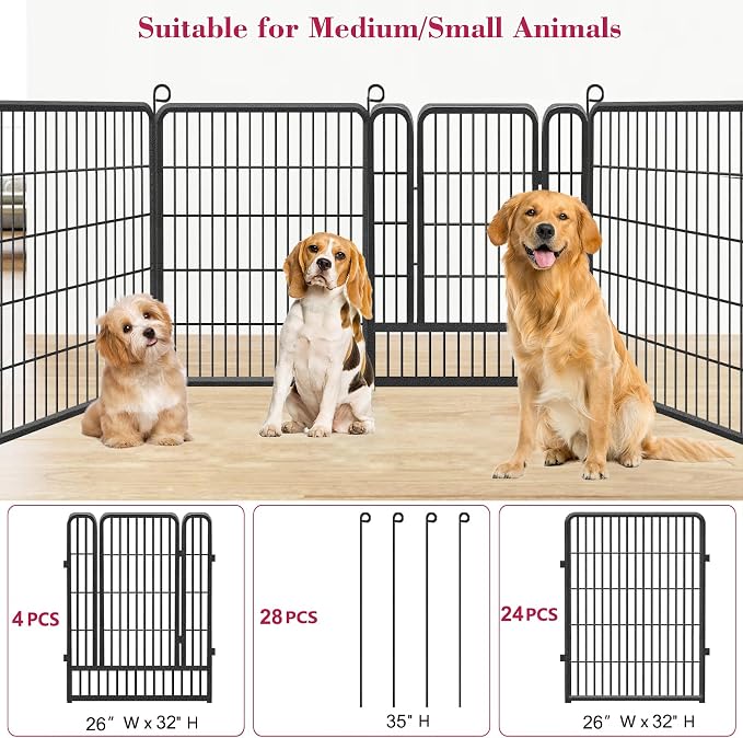 Dog Playpen Dog Fence Outdoor for Yard, 32inch 28 Panels Dog Pens Outside - Image 3