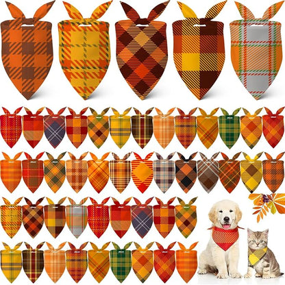 Sweetude 60 Pcs Fall Dog Bandanas Bulk Plaid Bandanas by Sweetude