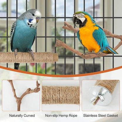 Bird Perch Stand, Pole Standing Natural Wood Bird Perch Set 5PCS Paw Grinding - Image 2