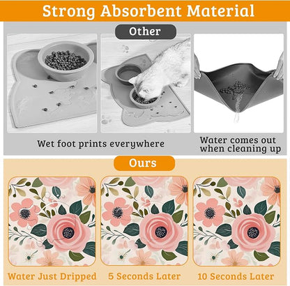 Dog Bowl Mat, Blooming Flowers Pet Feeding Mat - Image 3