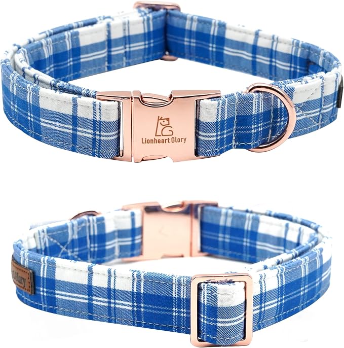 Lionheart glory Dog Collar, Boy Dog Collar Bowtie Blue Plaid Adjustable Dog - Image 2