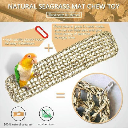 2Pcs Bird Seagrass Mat 20.5×8'' Natural Grass Woven Net Hammock Hanging on Cage - Image 2