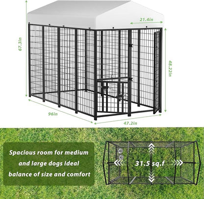 LOVMOR Outdoor Dog Kennel with Roof, Heavy Duty Steel Dog Run Enclosure - Image 2