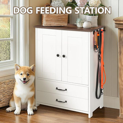 Dog Feeding Station with Storage Cabinet, 2 Adjustable Elevated Dog Bowls - Image 3