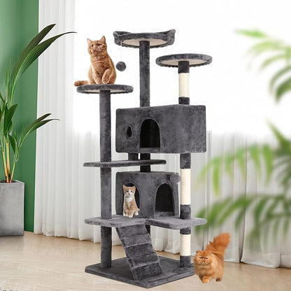 BestPet | 54" Cat Tree Tower | Light Gray | Sturdy, Hanging Cat Toys, - Image 2