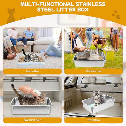 23.6''x15.7''x8'' Stainless Steel Sifting Litter Box, XXL Large Metal Sifting - Image 8
