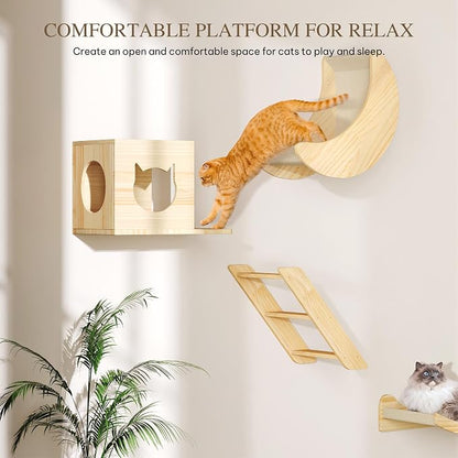 13-in-1 Cat Wall Shelves and Perches, Floating Cat Shelves, Solid Wood Wall - Image 5