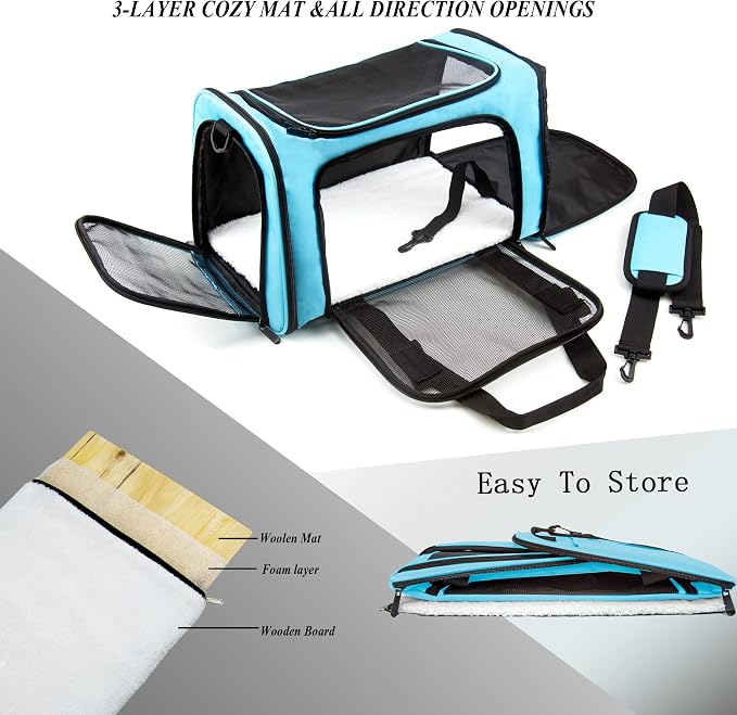 Soft Sided Carrier for Small Medium Cats Dogs, TSA Airline Approved Collapsible - Image 5