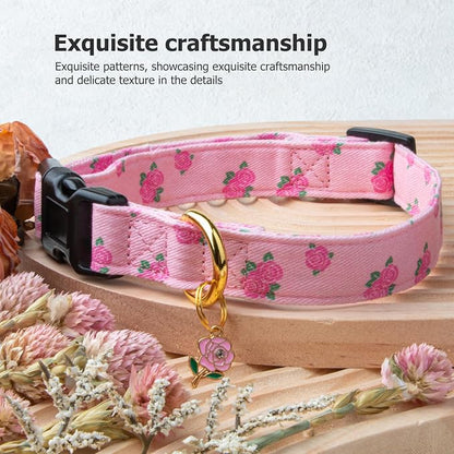 Cotton Handmade Dog Collar Cute and Distinctive Patterns Pink Rose - Image 5