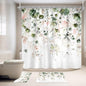 4 PCS Green Pink Floral Flower Shower Curtain Set 72Wx72H Inch Watercolor by Ufeela