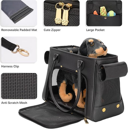 Fashion Pet Carrier Purse for Small Cat and Dog, Luxury Pu Soft-Sided Tote Bag - Image 4