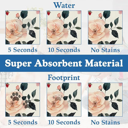 Pink Flower Leaf Pet Feeding Mat–Christmas Stocking Quick Dry Absorbent Dog Cat - Image 3