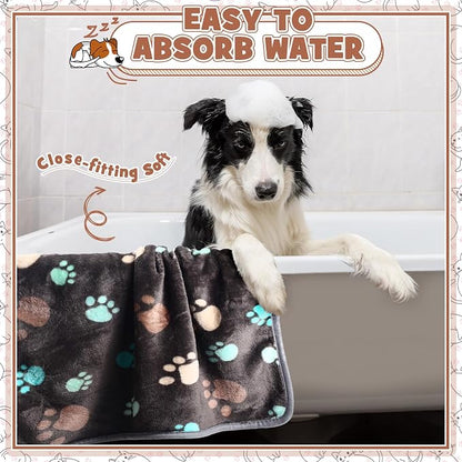 Tegeme 12 Pcs Pet Blankets Soft Fluffy Fleece Dog Cat Warm Paw Print Pattern - Image 4
