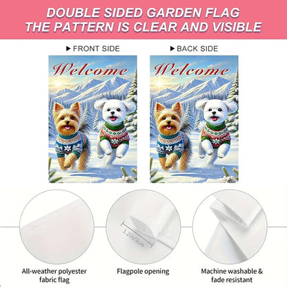 Welcome Winter Garden Flag Two Cheerful Dogs Flag Winter Sweaters 12x18 Inch - Image 4