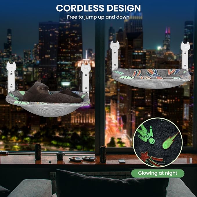 2 Pack Cat Window Perch, Glow in The Dark Foldable Cat Hammock - Image 4