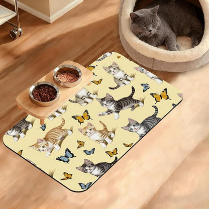 Dog Bowl Mat, Cute Cats Pet Feeding Mat by Unknown