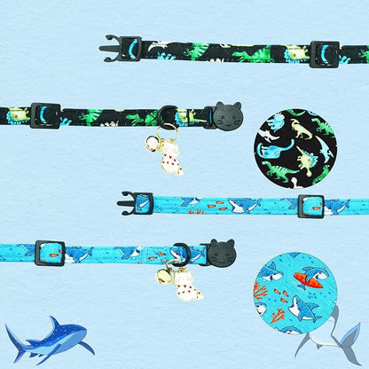 Cat Collar-2 Pack Cat Collars Shark & Dinosaur Cat Collar Breakaway - Image 4