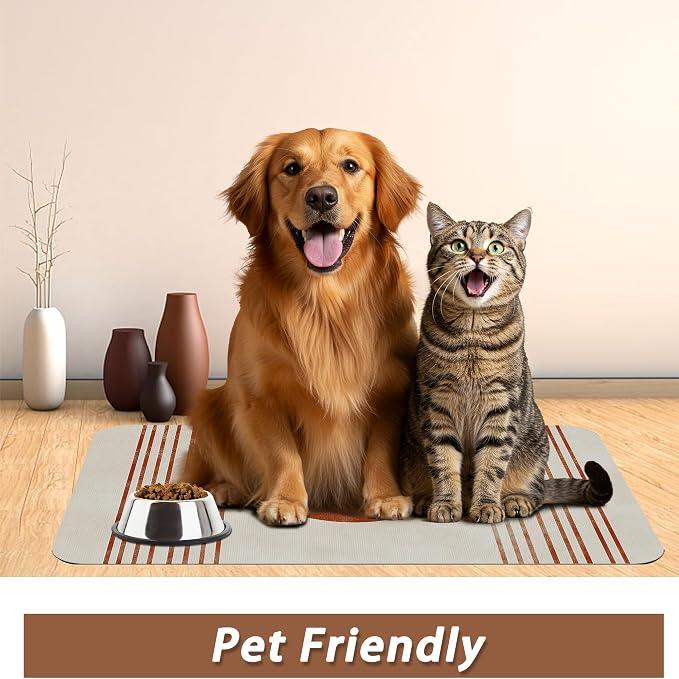 Sun Boho Dog Food Mat for Floors, Absorbent Quick-Dry Pet Feeding Mat, Cat Dog - Image 6