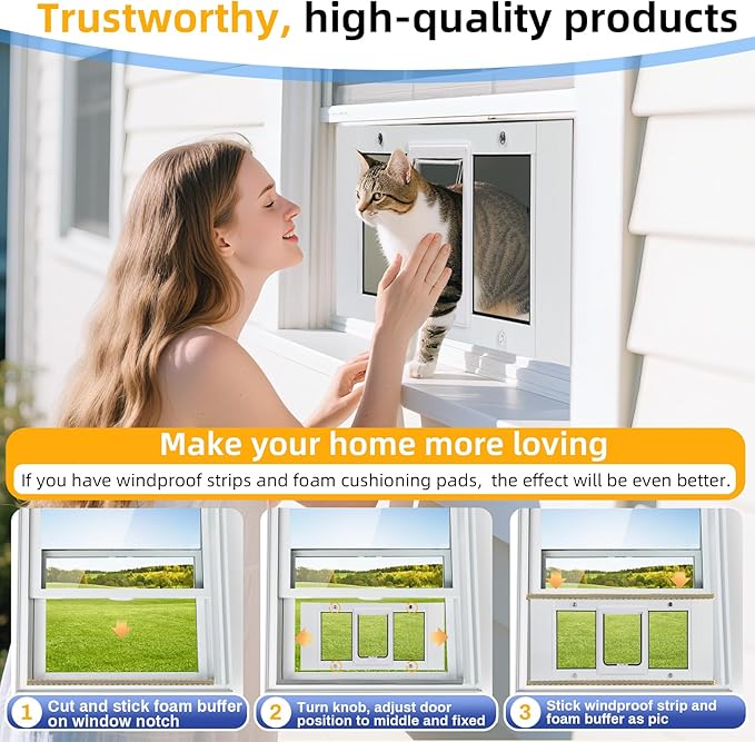 Full Size Cat Door Window Insert 27"-32" Various Sliding Windows, 4 Flexible - Image 6