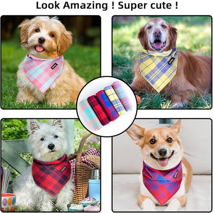 Spring Dog Bandana XLarge-Dog Scarf Vibrant Color Pink Green Plaid Printing - Image 6
