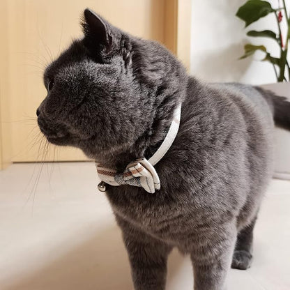 Cat Collar Breakaway with Bell and Bow Tie, Plaid Design Adjustable Safety - Image 4