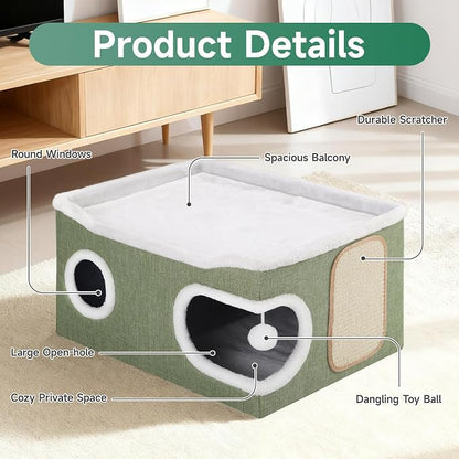 Cat Beds for Indoor Cats, Extra Wide Cat Cube House for Multi Cats, Foldable - Image 3