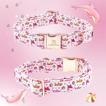 Lionheart glory Dog Collar Shark Print Dogs Bow Collar Adjustable Soft Pink Dog - Image 3
