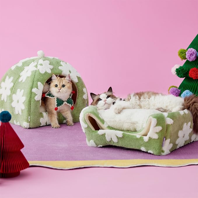 Lesure Cute Cat Beds for Indoor Cats - 2 in 1 Large Cat Cave Bed - Image 2