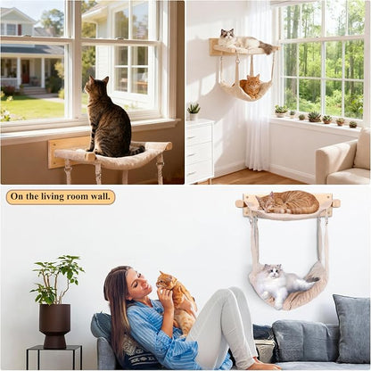 JSPYFITS Wooden Cat Wall Hammock, 18.9 x 12.6 Inch Double Layer Cat Furniture - Image 5