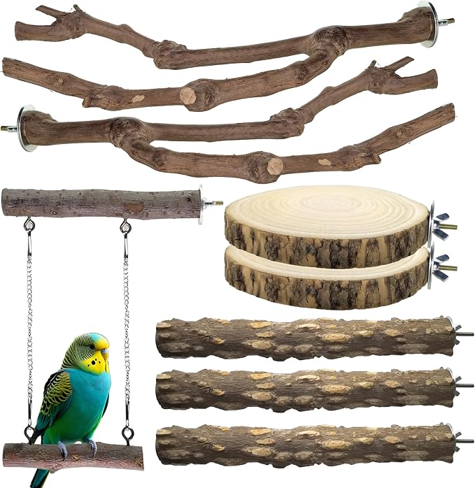 8pcs Bird Perches for Cage, Natural Wood Bird Perch for Parakeet/Cockatiel by CAMATET