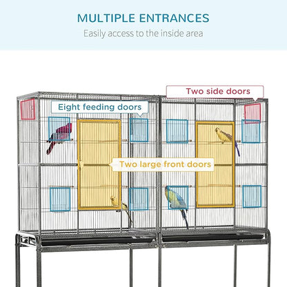 PawHut 65" Double Rolling Metal Bird Cage - Image 4