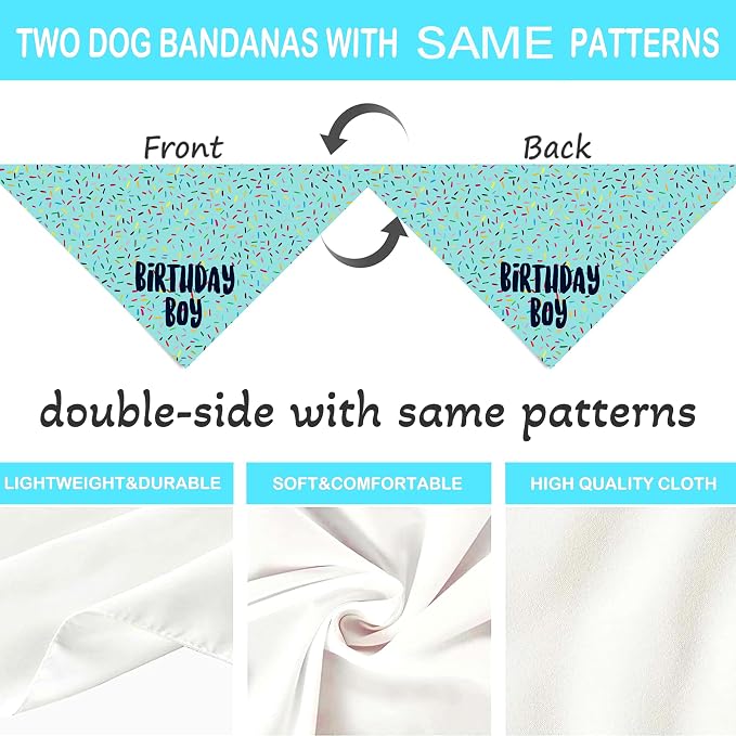 Birthday Boy Dog Bandanas 1 Pack, HBD Pet Scarves - Image 7