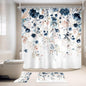 4 PCS Navy Blue Floral Flower Shower Curtain Set 72Wx72H Inch Watercolor Pastel by Ufeela