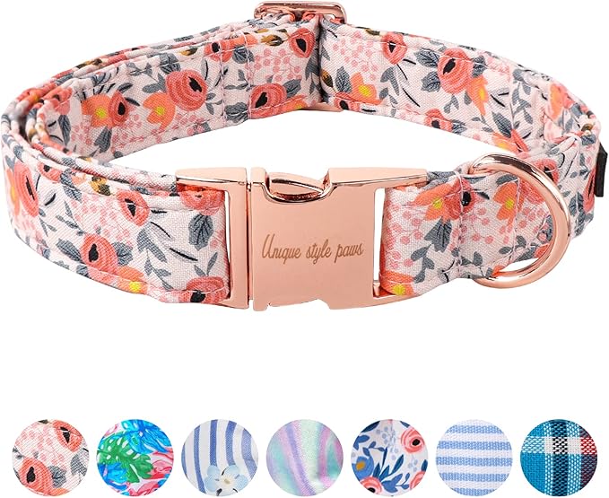 Unique style paws Dog Collar Metal Buckle Pink Rose Collar Flower Gift Durable by Uniquestylepaws