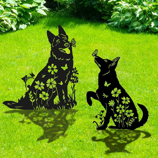 German Shepherd Metal Garden Stakes Yard Decor, Lawn Ornaments by RNGMSI