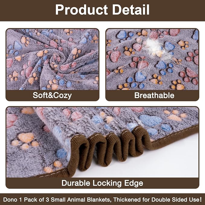Dono 1 Pack 3 Dog Blankets for Small Dogs, Soft Fluffy Paw Print Pattern Fleece - Image 5