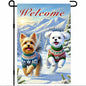 Welcome Winter Garden Flag Two Cheerful Dogs Flag Winter Sweaters 12x18 Inch by BlissYard