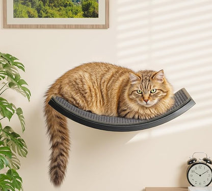Gray Cat Wall Shelf with Grey Sisal Mat, Curved Cat Bed by PELUOMOZ