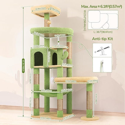 Globlazer Extra Large Platform Cactus Cat Tree, 65in Sturdy Cat Tree - Image 7